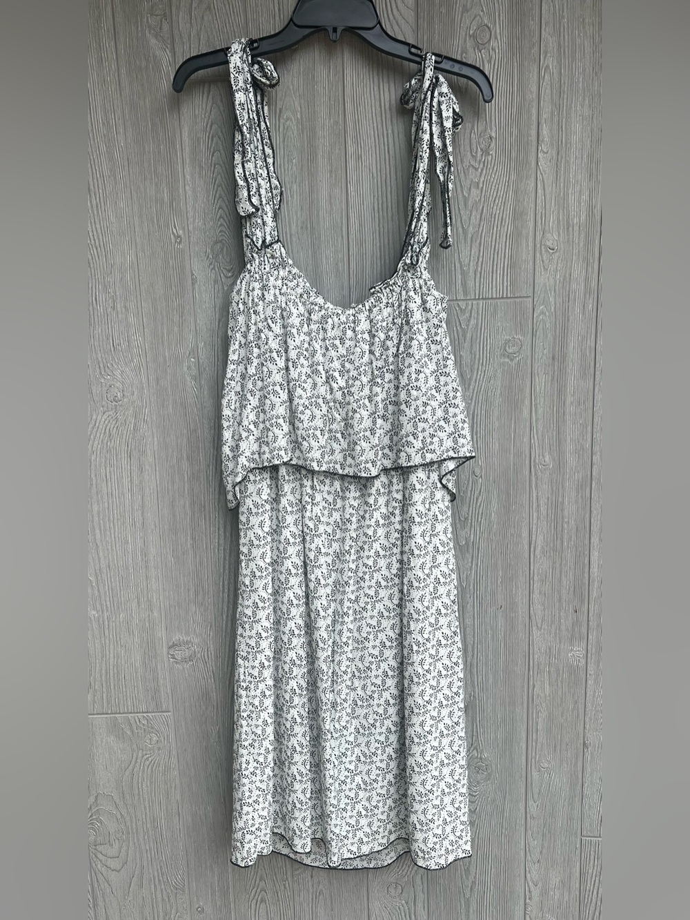 Fresha London Tie Shoulder Midi Dress Cream Black Floral Boho Layered